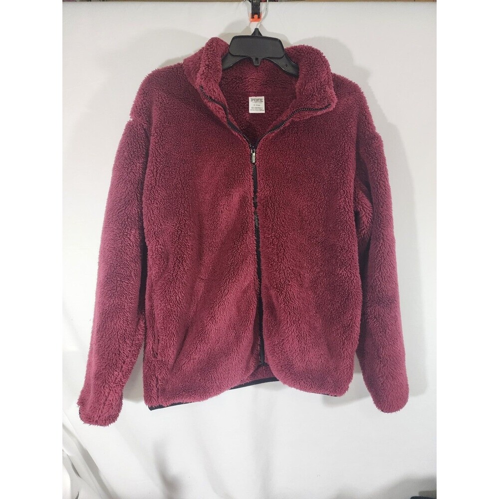 Victoria’s Secret PINK Burgandy Sherpa Teddy Zip-Up